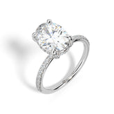 Oval Solitaire with Hidden Halo and Diamond Band
